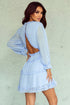 Layered Ruffled Open Back Puff Sleeve Swiss Dot Mini Dress